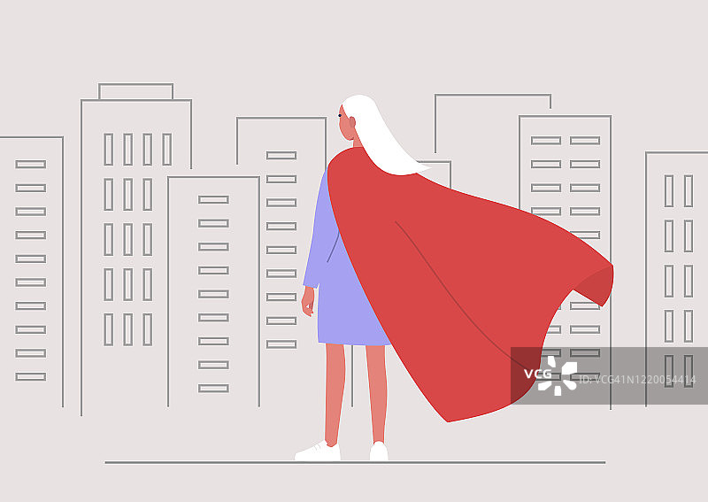 超级英雄概念插图，穿着红色斗篷的年轻女性角色图片素材