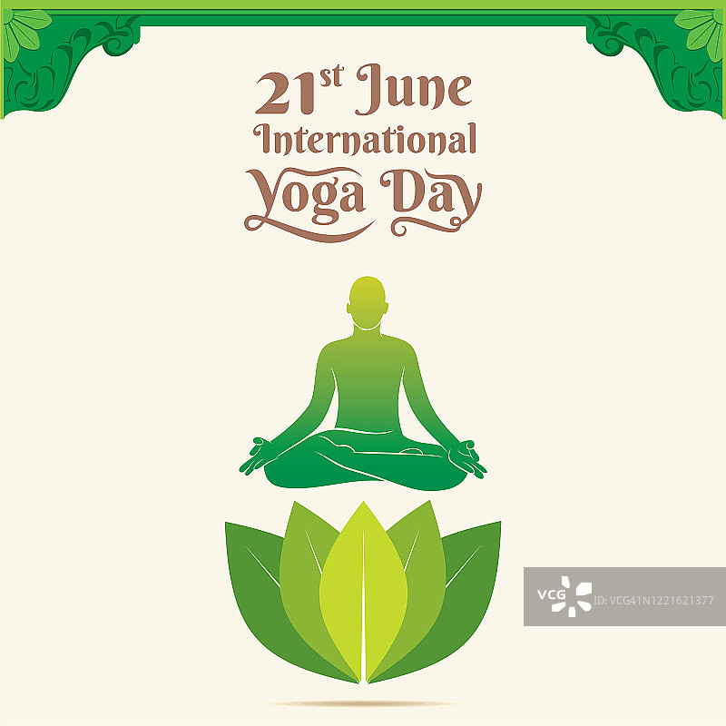 插画的国际瑜伽日，男人在瑜伽姿势坐在莲花图片素材