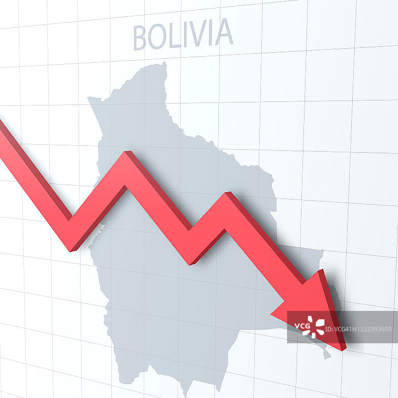 下落红色箭头与玻利维亚地图的背景图片素材