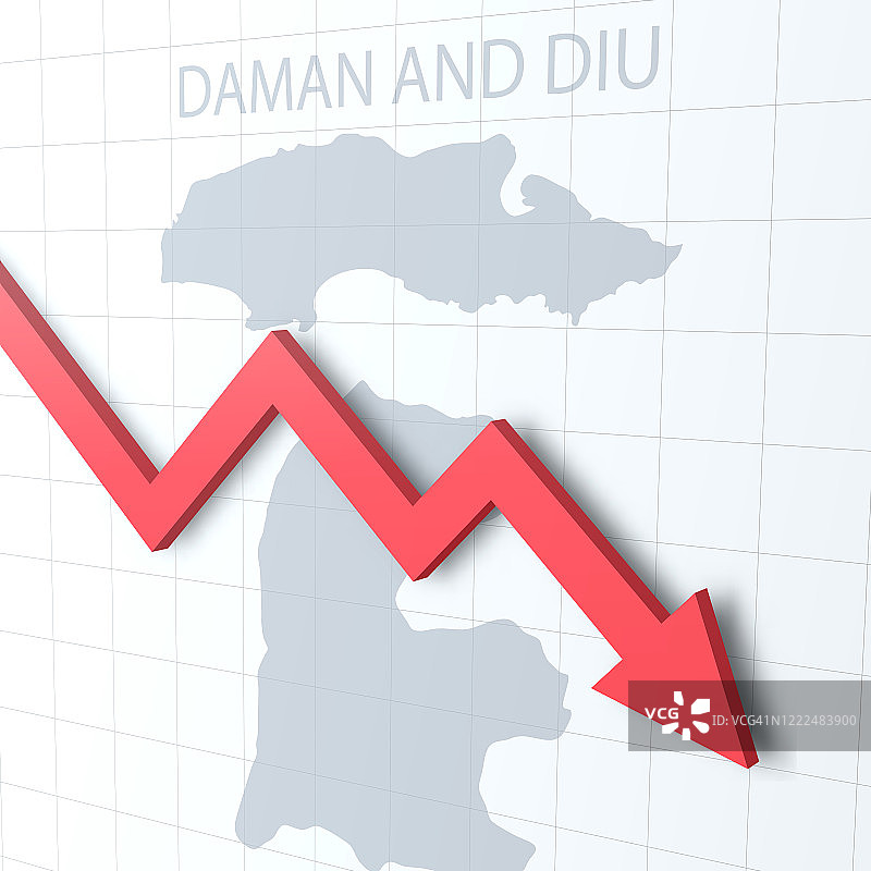 下落的红色箭头与Daman和Diu地图的背景图片素材