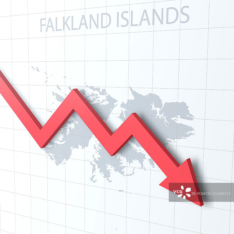坠落的红色箭头，以福克兰群岛地图为背景图片素材