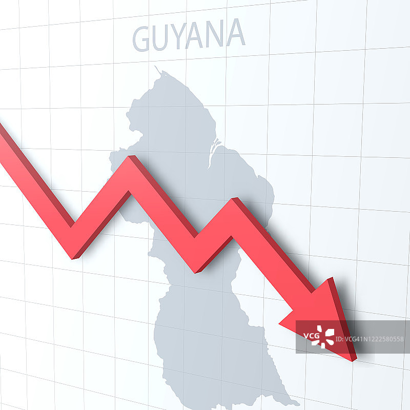 下落红色箭头与圭亚那地图的背景图片素材
