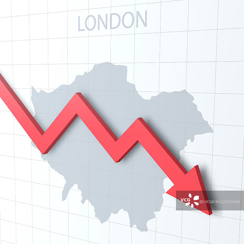 坠落的红色箭头，以伦敦地图为背景图片素材