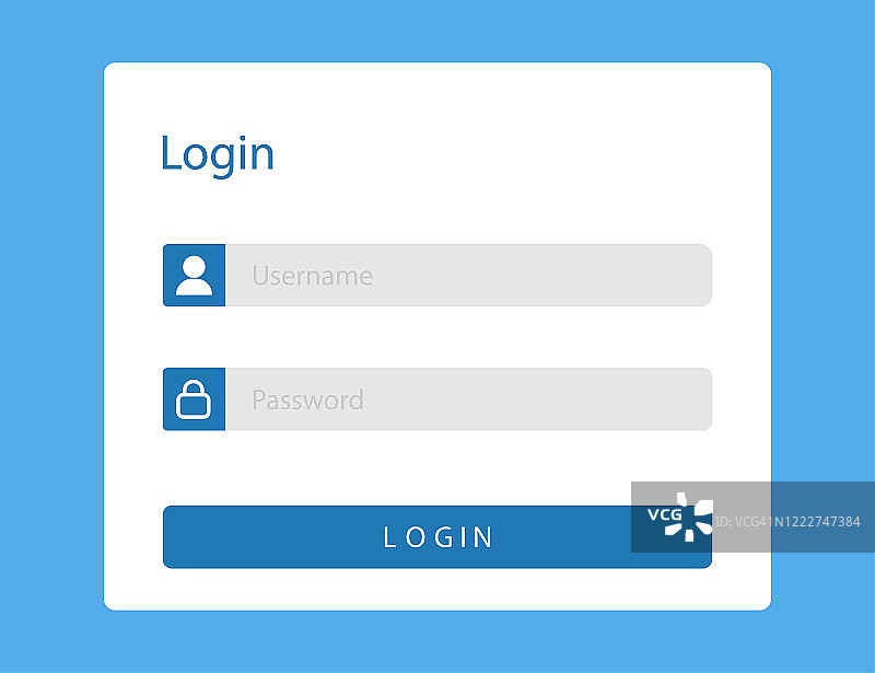 登录或登录网站页面。模型与用户名和密码字段在蓝色窗口为成员。登录模板与空白的ui说明。填写表格或登记。向量EPS 10。图片素材