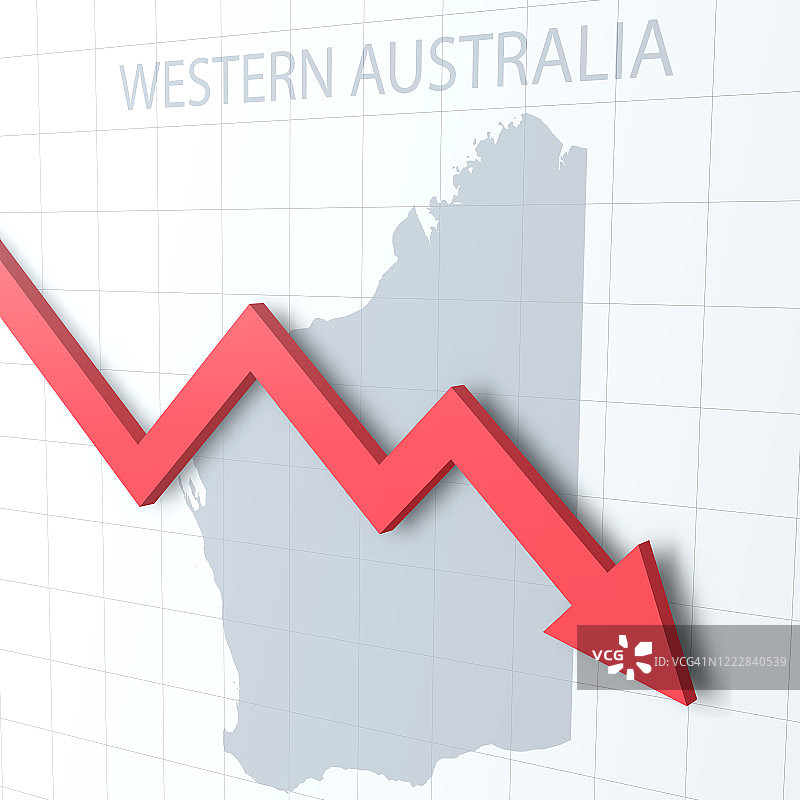 下落红色箭头与西澳大利亚地图的背景图片素材