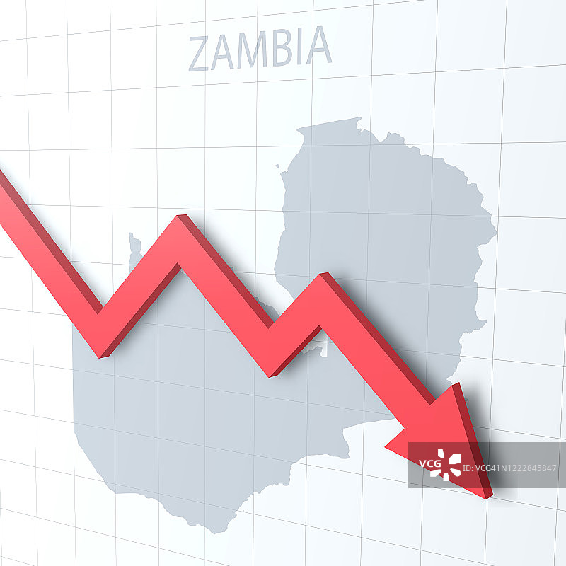 下落红色箭头与赞比亚地图的背景图片素材