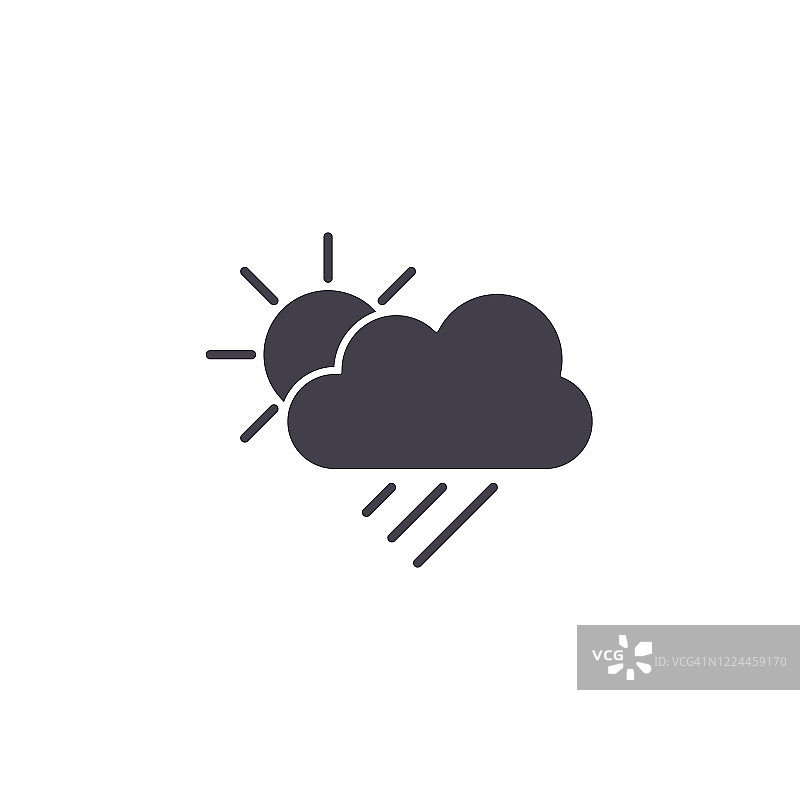 天气图标。太阳，云和雨符号，矢量孤立的天气符号在平面设计图片素材