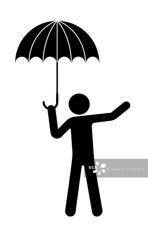 人站在伞下，雨已经停了。天气开始变暖。白色上的孤立向量图片素材