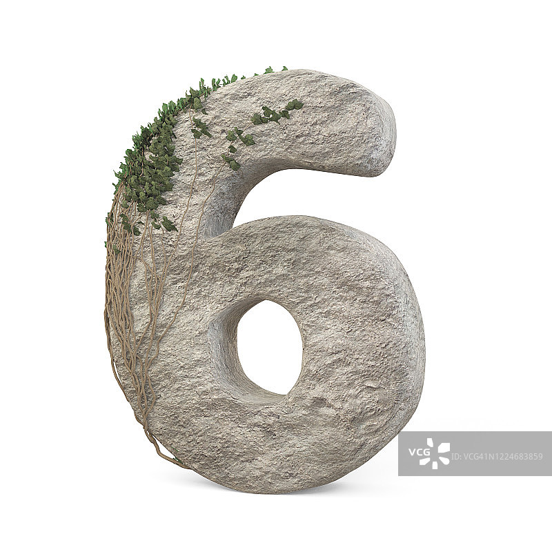 真实的石头数字与常春藤，孤立在一个白色的背景图片素材