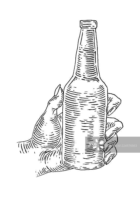 握着啤酒瓶的女人。的矢量图图片素材