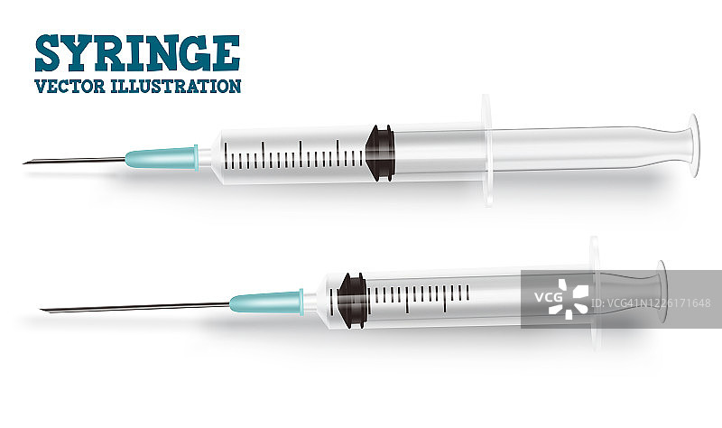 注射器注射矢量集。注射器医疗和医院用于接种疫苗的工具，白色隔离图片素材