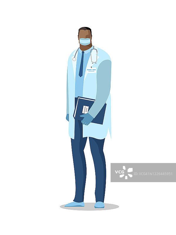医生的人。一个全身医生的矢量图像与听诊器在一件白大褂，一个保护面罩和手套图片素材