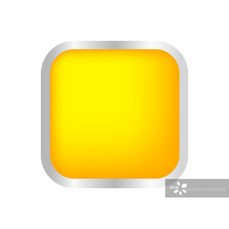 方形按钮为黄色形状，游戏按钮为孤立的白色，黄色现代按钮简单而凸出，方形按钮为黄色扁平风格的图标标志，方形按钮为网站应用图片素材
