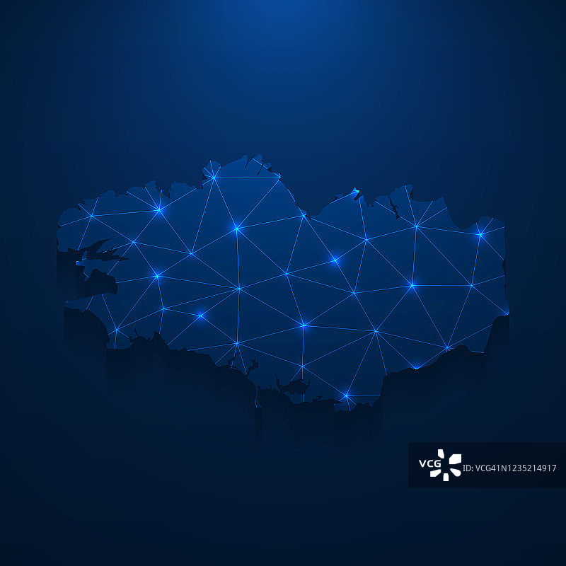 布列塔尼地图网络-明亮的网格在深蓝色的背景图片素材