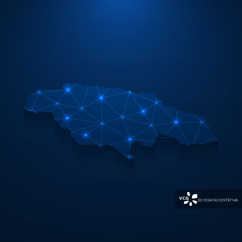 牙买加地图网络-明亮的网格在深蓝色的背景图片素材
