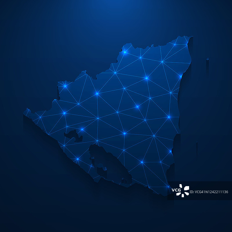 尼加拉瓜地图网络-明亮的网格在深蓝色的背景图片素材