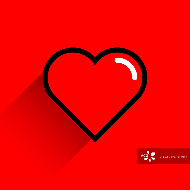 红色的心型和黑色的线条。医学的象征，爱情的象征，圣瓦伦丁节的盛宴。图片素材