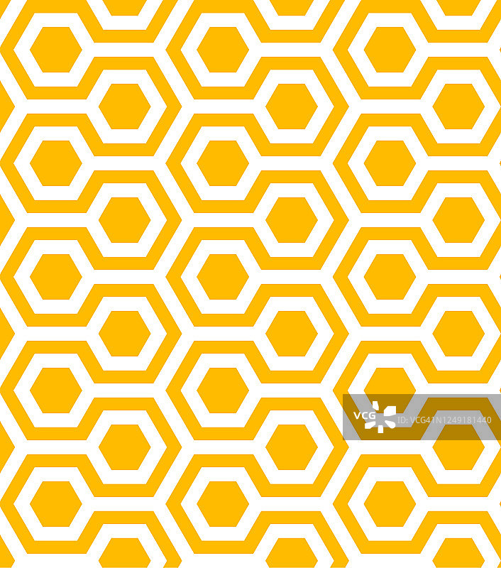 黄色和白色六角形无缝图案。向量几何装饰。蜂蜜包装的简单说明图片素材