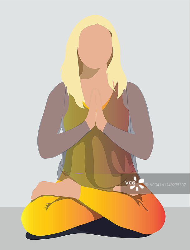 金发女人在瑜伽祈祷姿势图片素材