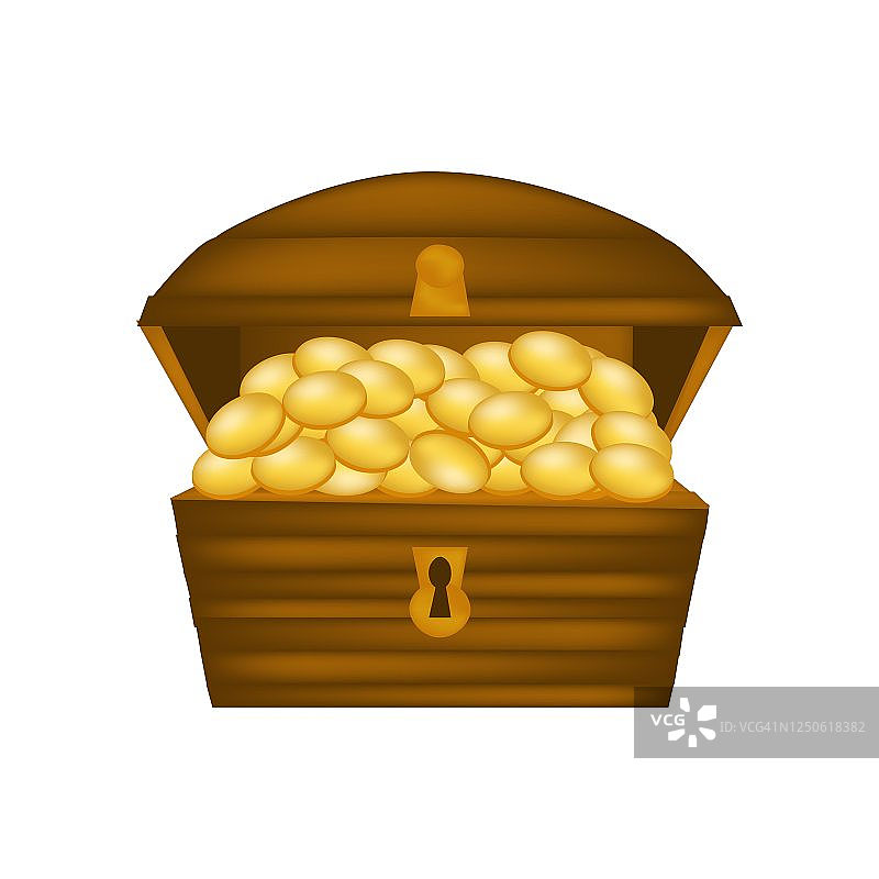 木质宝箱的3D效果在一个纸箱的风格，孤立在一个白色的背景，股票矢量插图的设计和装饰图片素材