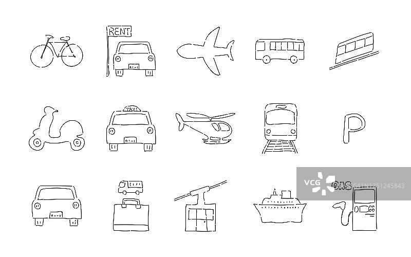 粗略手写图标集:矢量插图的车辆系统图片素材