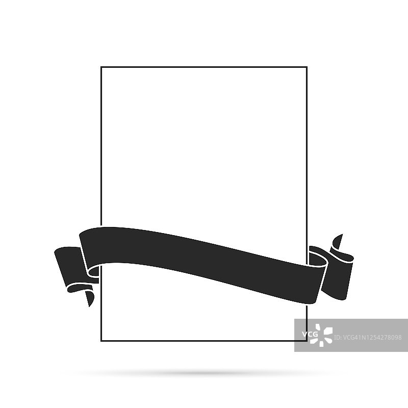 黑色丝带上的空白白色标签-设计元素图片素材