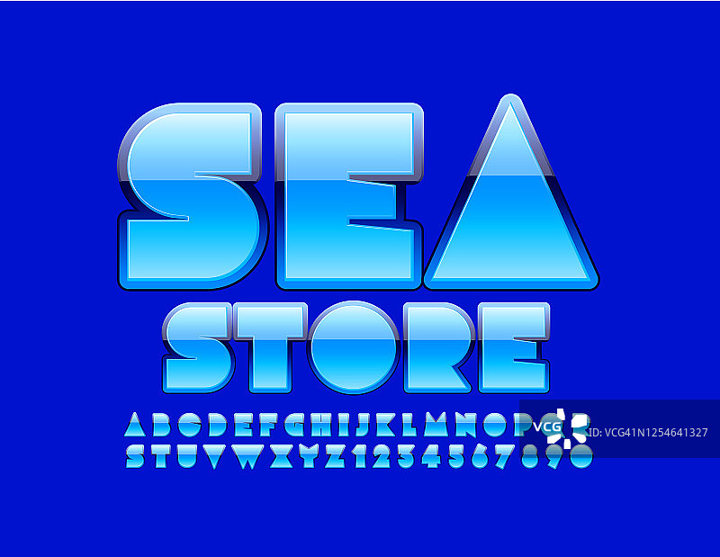 向量创意标志Aqua商店。光滑的蓝色字母和数字图片素材