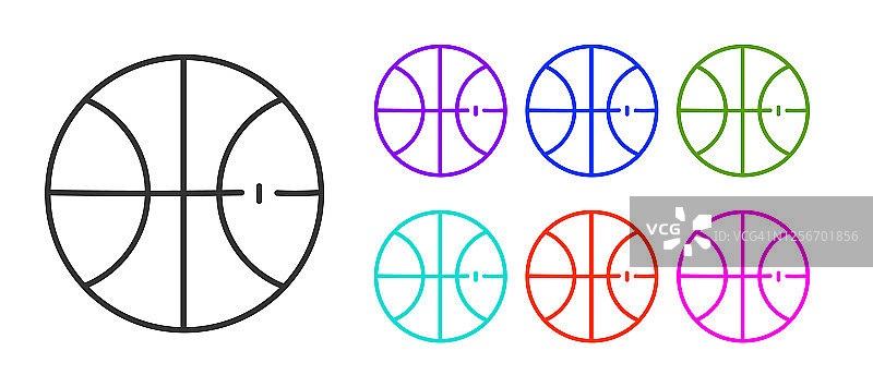 黑线篮球图标孤立在白色背景。运动的象征。设置图标丰富多彩。矢量图图片素材