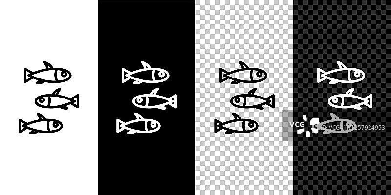 设置线鱼图标隔离在黑白背景上。向量图片素材