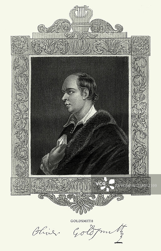 奥利弗·戈德史密斯，英国维多利亚时代版画，1840年图片素材