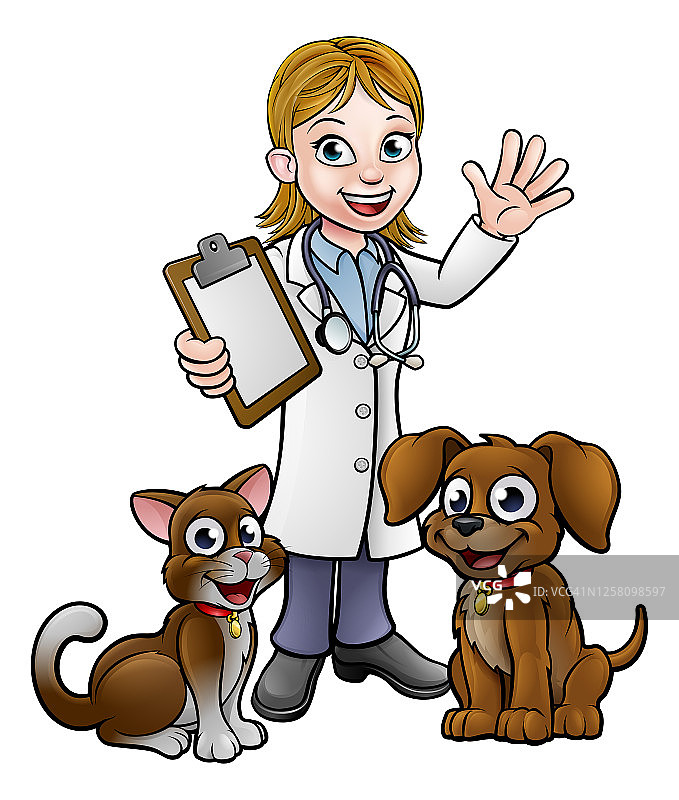 卡通兽医人物与猫和狗图片素材