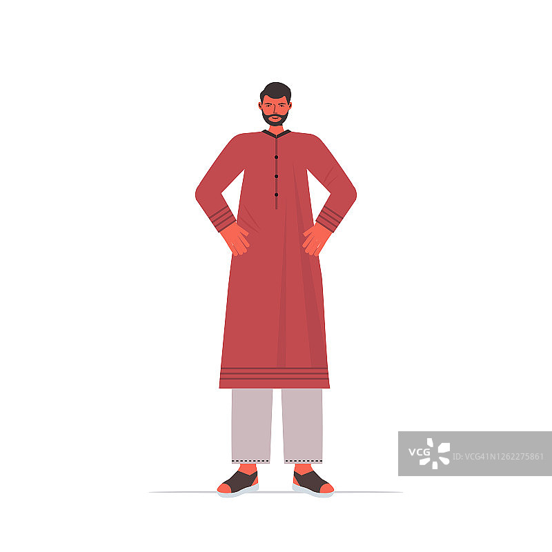 阿拉伯男子在传统服饰阿拉伯男性卡通人物站立姿势图片素材