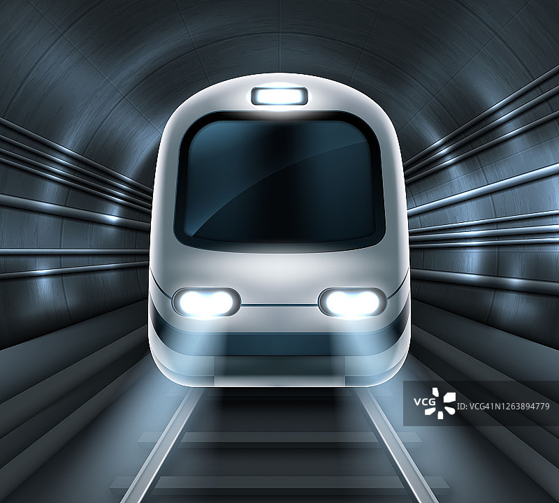 地铁列车在地铁隧道前视机车图片素材