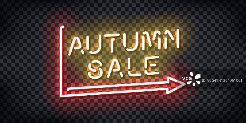 矢量现实孤立的霓虹灯秋季销售装饰和覆盖在透明的背景。快乐秋天的概念。图片素材