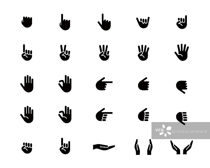一套手图标在各种姿势，如碎片，数字，点和拳头图片素材