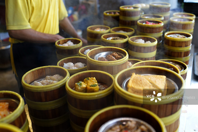 各式各样的竹蒸笼点心，中式菜肴图片素材