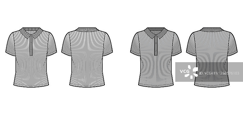 罗纹棉运动衫短袖技术时尚插图，纽扣沿着前面，超大图片素材