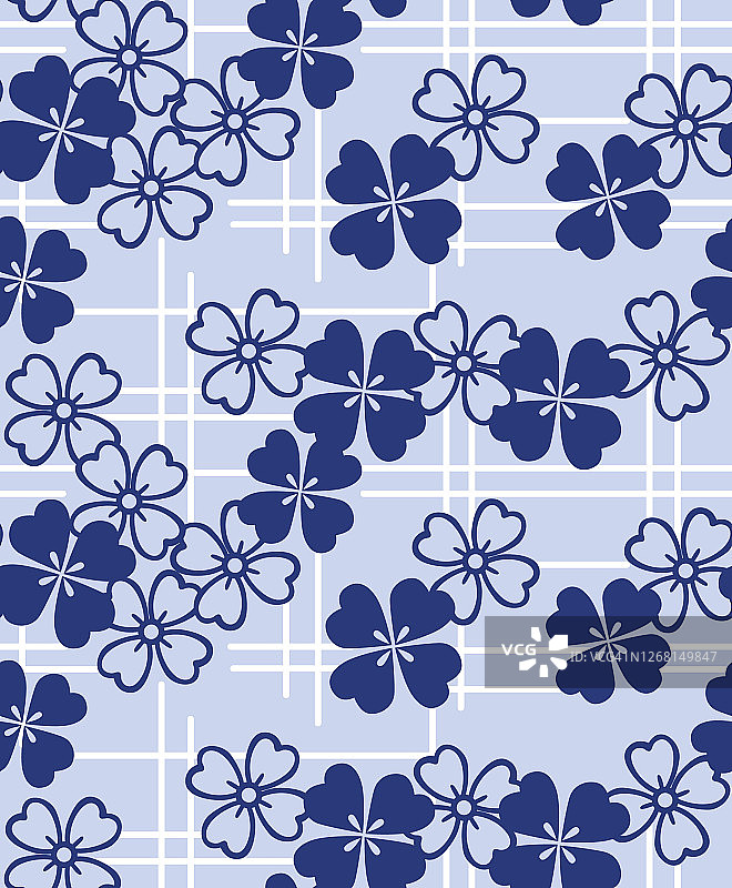 日本蓝色花矢量无缝模式图片素材
