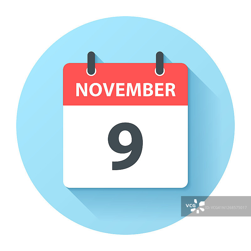 11月9日-圆形日日历图标在平面设计风格图片素材