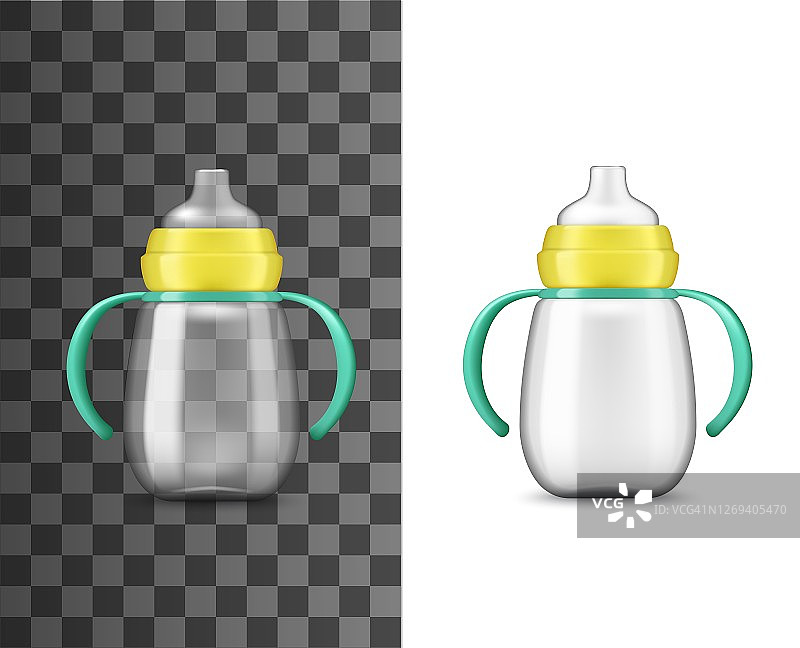 婴儿奶瓶喂奶，逼真的模型图片素材