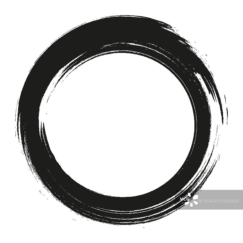 矢量笔刷在白色背景上画圆圈。墨汁手绘画画笔圈。标志、标签设计元素矢量插图。黑色的抽象的圆。框架。图片素材