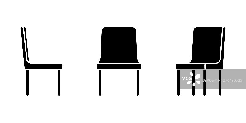 孤立当代办公椅矢量插图图标象形图集。正面，侧视图剪影在白色图片素材