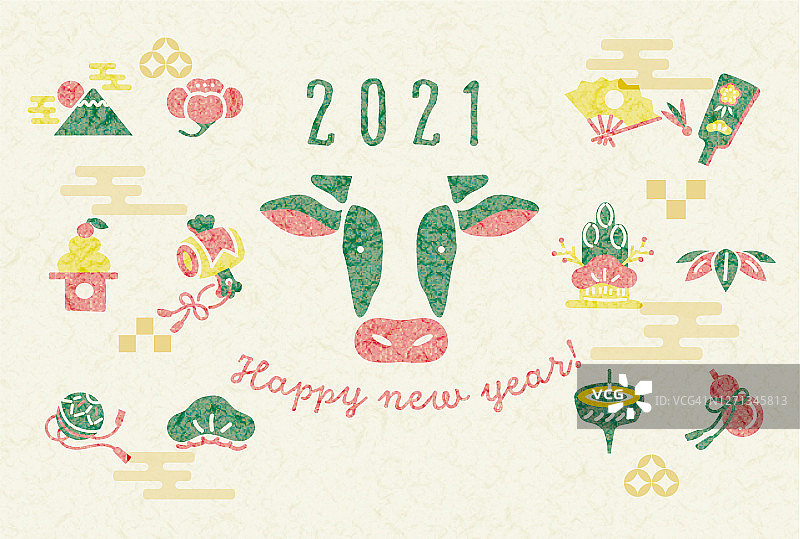 日本nenga 2021奶牛模板设计师图片素材