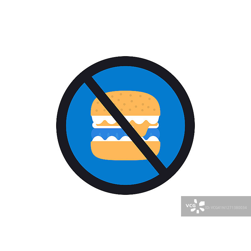 停止垃圾食品平面图标，矢量符号插图。图片素材