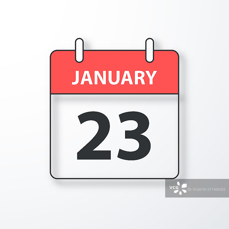 1月23日-每日日历-黑色大纲与阴影在白色背景图片素材
