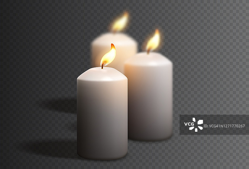 现实的白色蜡烛孤立在方格背景图片素材