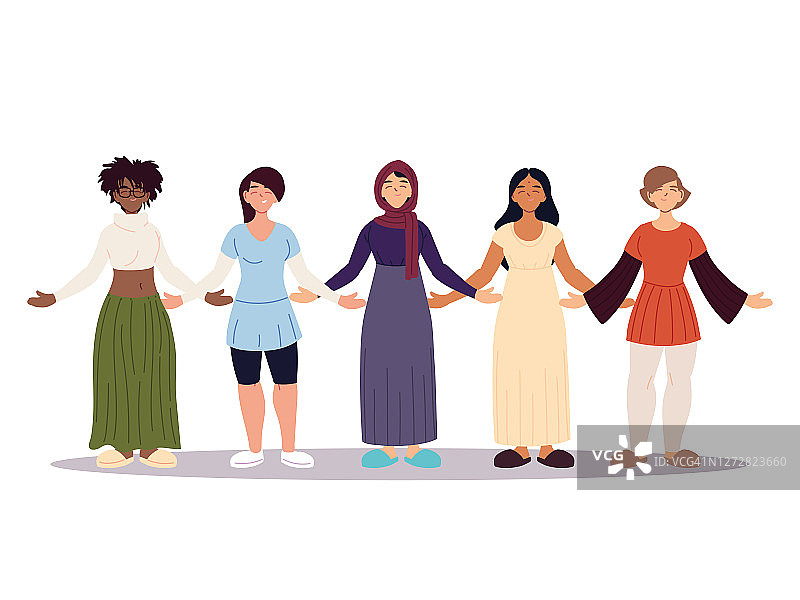 一群女性聚集在一起，多样性或多文化图片素材