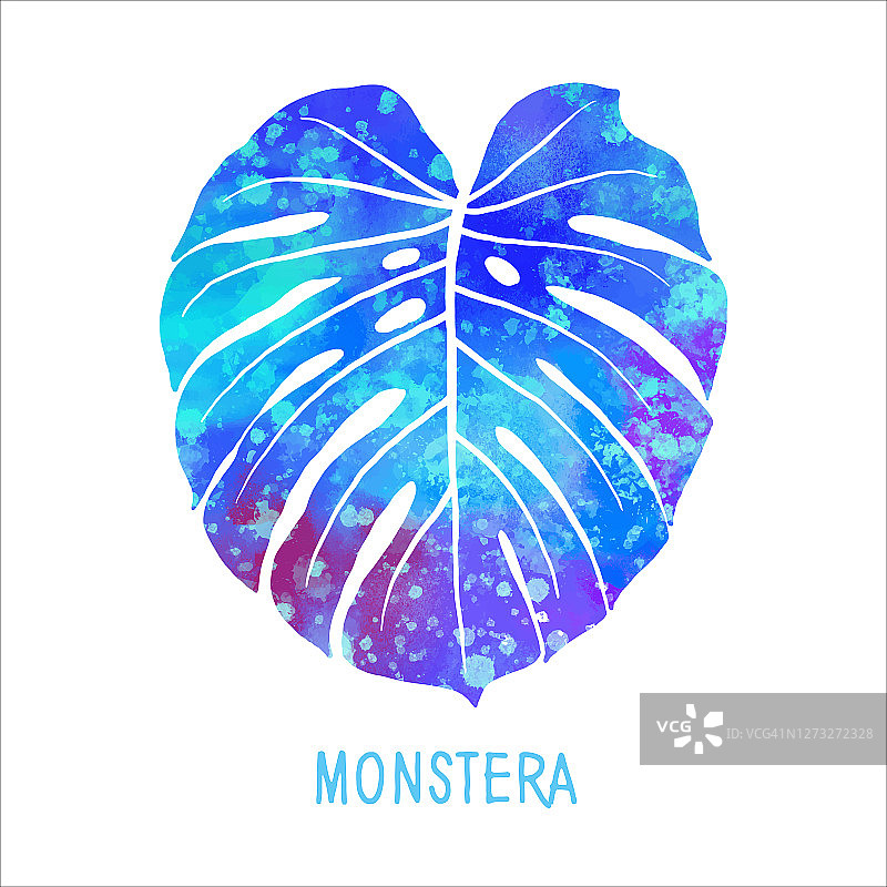 手绘水彩Monstera叶孤立。热带花卉夏季背景。党传单模板。设计元素的销售横幅，海报，标签和邀请卡。图片素材