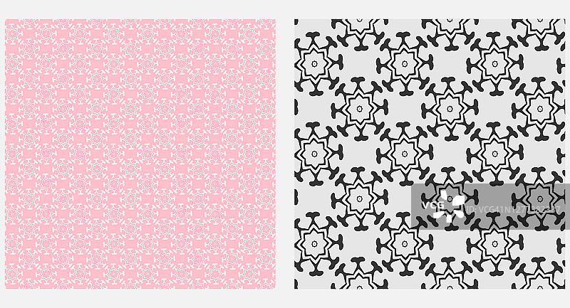 几何图案，背景，无缝壁纸纹理。颜色:黑色、白色、粉色。矢量图形图片素材