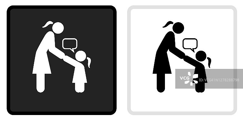 女孩与妈妈图标上的黑色按钮与白色翻转图片素材